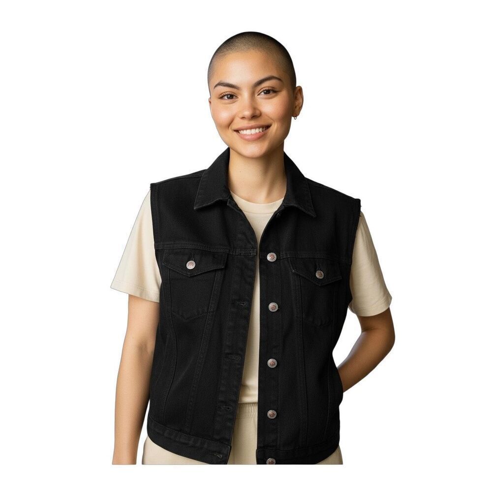 VTG ASK! Black Denim Vest M